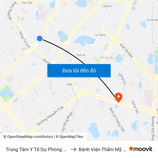 Trung Tâm Y Tế Dự Phòng Hn - 70 Nguyễn Chí Thanh to Bệnh Viện Thẩm Mỹ Kangnam Hàn Quốc map