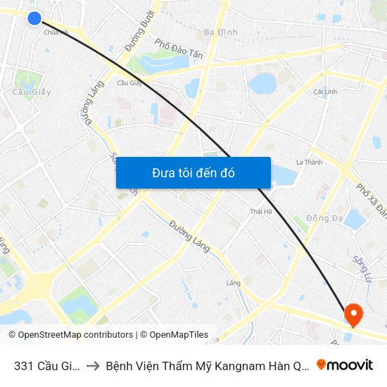 331 Cầu Giấy to Bệnh Viện Thẩm Mỹ Kangnam Hàn Quốc map
