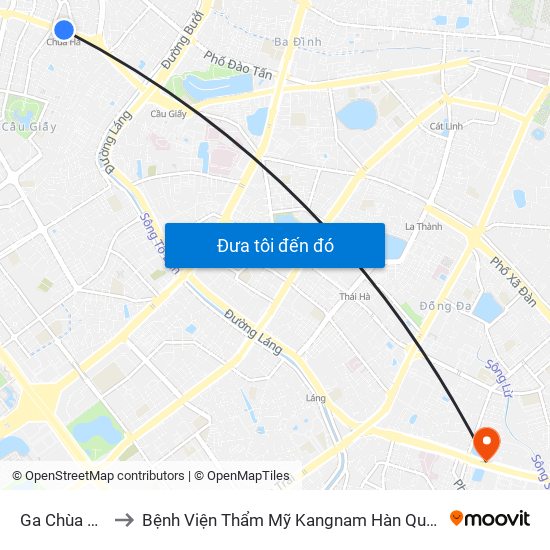 Ga Chùa Hà to Bệnh Viện Thẩm Mỹ Kangnam Hàn Quốc map