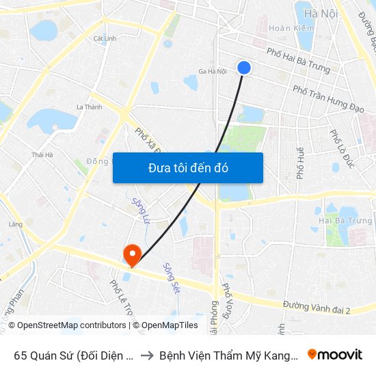 65 Quán Sứ (Đối Diện 80 Quán Sứ) to Bệnh Viện Thẩm Mỹ Kangnam Hàn Quốc map