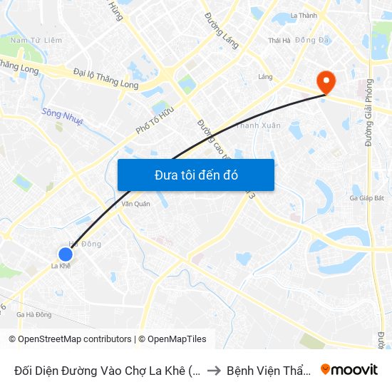 Đối Diện Đường Vào Chợ La Khê (Qua Ga Metro La Khê) - 405 Quang Trung (Hà Đông) to Bệnh Viện Thẩm Mỹ Kangnam Hàn Quốc map
