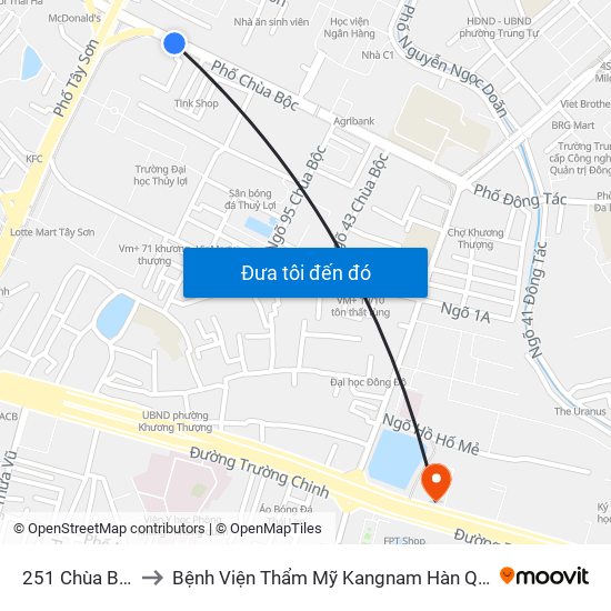 251 Chùa Bộc to Bệnh Viện Thẩm Mỹ Kangnam Hàn Quốc map