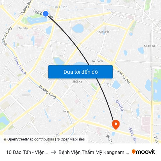 10 Đào Tấn - Viện Vật Lý to Bệnh Viện Thẩm Mỹ Kangnam Hàn Quốc map