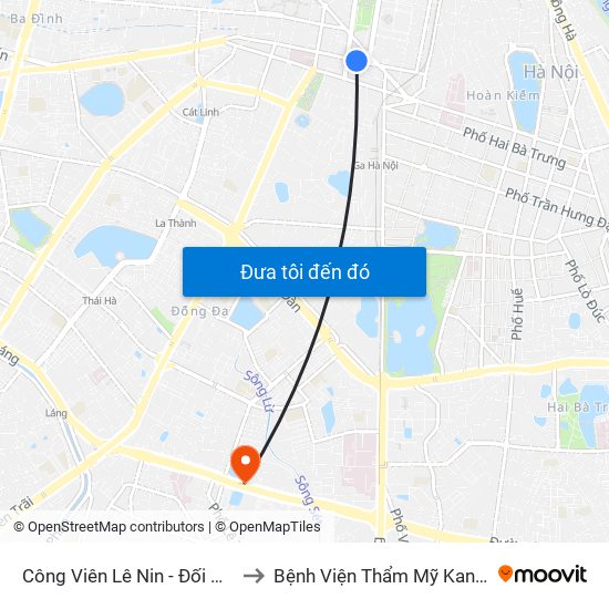 Công Viên Lê Nin - Đối Diện 35 Trần Phú to Bệnh Viện Thẩm Mỹ Kangnam Hàn Quốc map