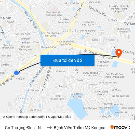 Ga Thượng Đình - Nguyễn Trãi to Bệnh Viện Thẩm Mỹ Kangnam Hàn Quốc map