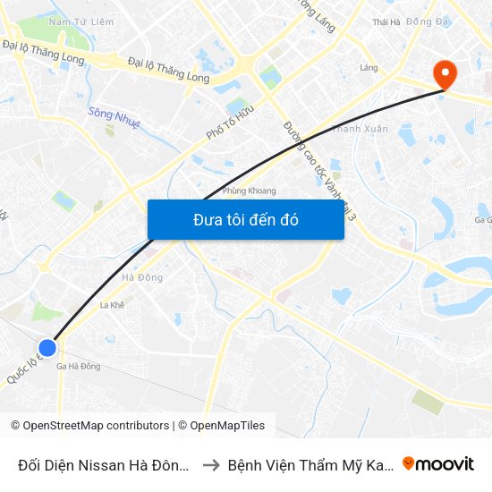 Đối Diện Nissan Hà Đông - Nhà Ga Văn Khê to Bệnh Viện Thẩm Mỹ Kangnam Hàn Quốc map
