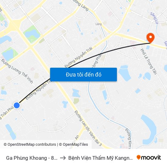 Ga Phùng Khoang - 81 Trần Phú to Bệnh Viện Thẩm Mỹ Kangnam Hàn Quốc map