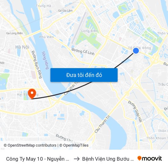 Công Ty May 10 - Nguyễn Văn Linh to Bệnh Viện Ung Bướu Hà Nội map
