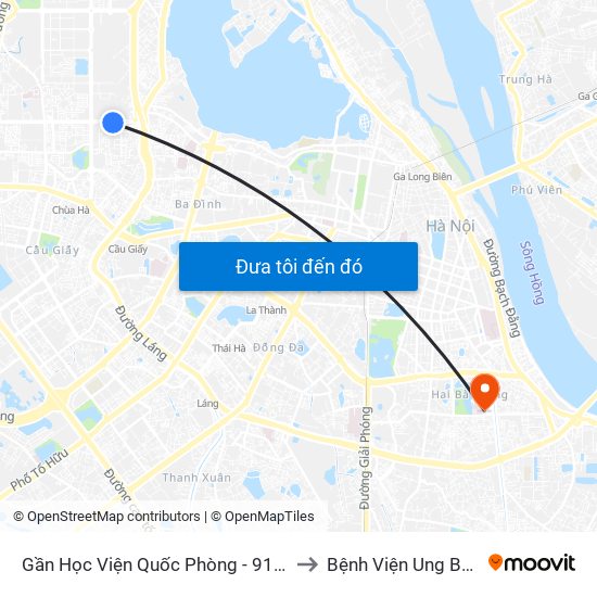 Gần Học Viện Quốc Phòng - 91 Hoàng Quốc Việt to Bệnh Viện Ung Bướu Hà Nội map