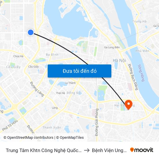 Trung Tâm Khtn Công Nghệ Quốc Gia - 18 Hoàng Quốc Việt to Bệnh Viện Ung Bướu Hà Nội map