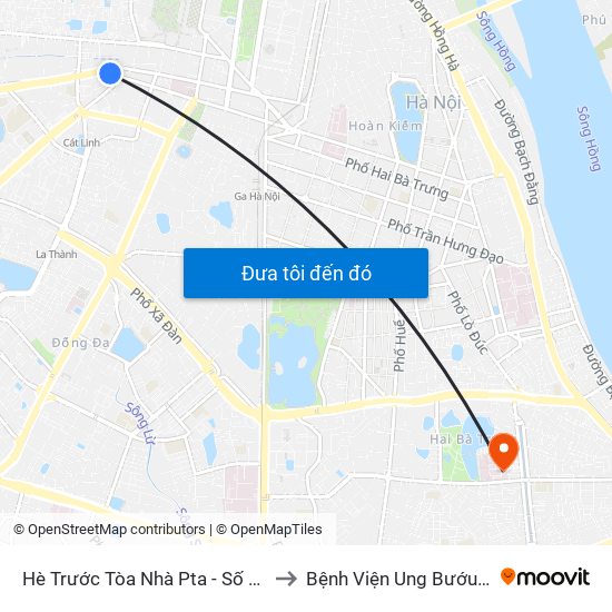 Hè Trước Tòa Nhà Pta - Số 1 Kim Mã to Bệnh Viện Ung Bướu Hà Nội map