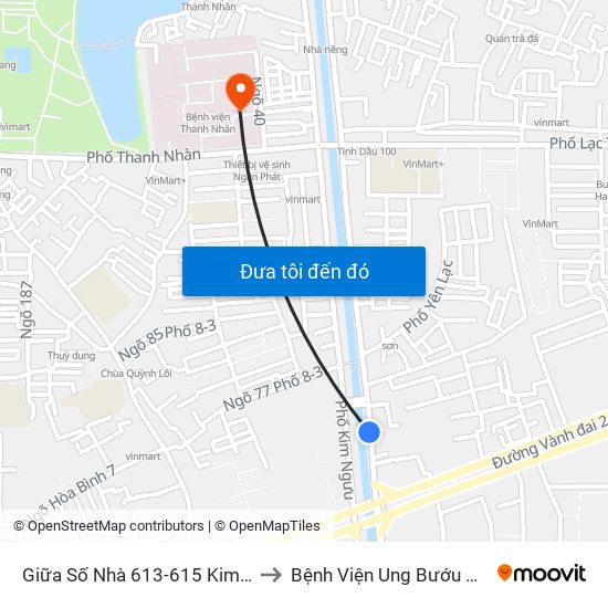 Giữa Số Nhà 613-615 Kim Ngưu to Bệnh Viện Ung Bướu Hà Nội map