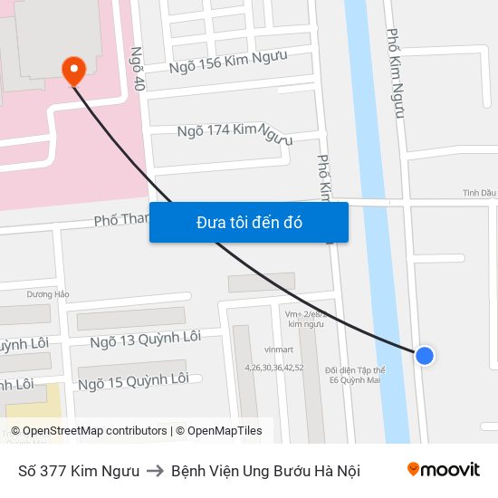 Số 377 Kim Ngưu to Bệnh Viện Ung Bướu Hà Nội map