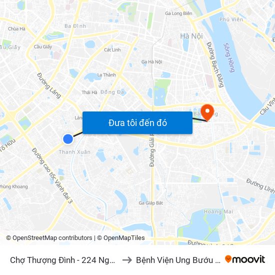 Chợ Thượng Đình - 224 Nguyễn Trãi to Bệnh Viện Ung Bướu Hà Nội map