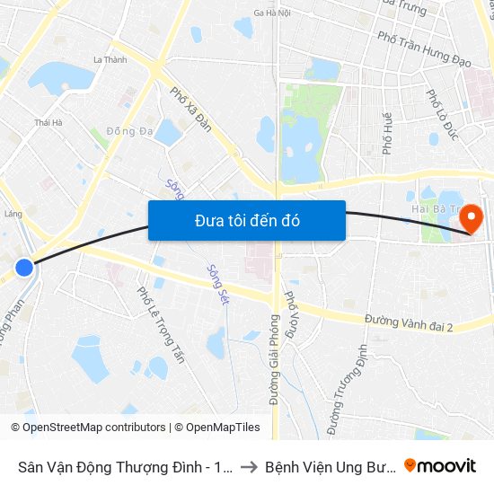 Sân Vận Động Thượng Đình - 129 Nguyễn Trãi to Bệnh Viện Ung Bướu Hà Nội map