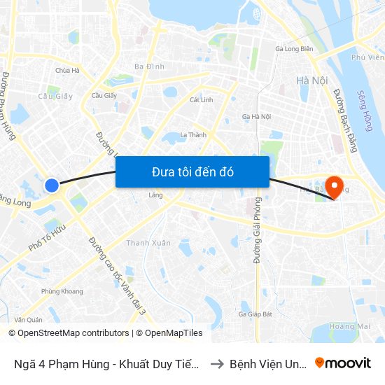 Ngã 4 Phạm Hùng - Khuất Duy Tiến (Trung Tâm Hội Nghị Quốc Gia) to Bệnh Viện Ung Bướu Hà Nội map