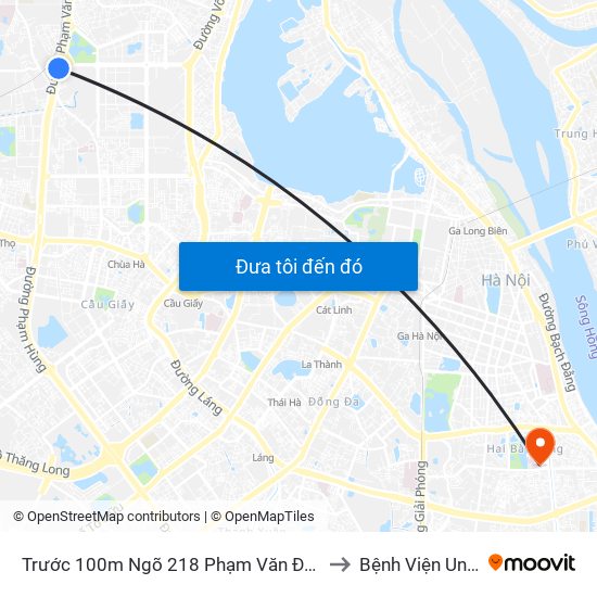 Trước 100m Ngõ 218 Phạm Văn Đồng (Đối Diện Công Viên Hòa Bình) to Bệnh Viện Ung Bướu Hà Nội map