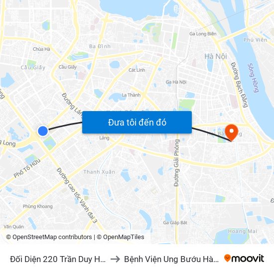 Đối Diện 220 Trần Duy Hưng to Bệnh Viện Ung Bướu Hà Nội map