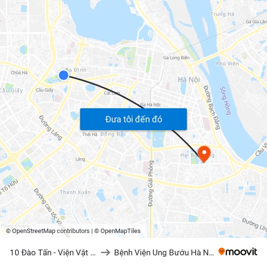 10 Đào Tấn - Viện Vật Lý to Bệnh Viện Ung Bướu Hà Nội map