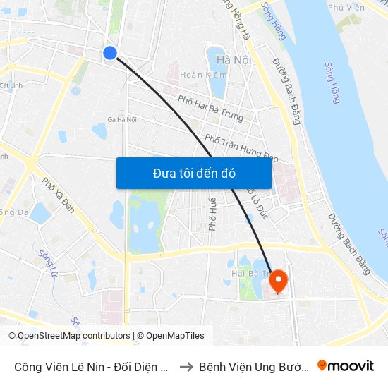 Công Viên Lê Nin - Đối Diện 35 Trần Phú to Bệnh Viện Ung Bướu Hà Nội map