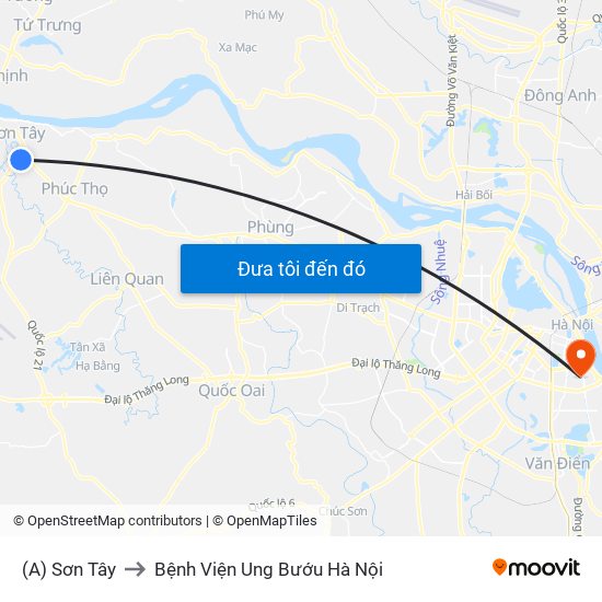 (A) Sơn Tây to Bệnh Viện Ung Bướu Hà Nội map