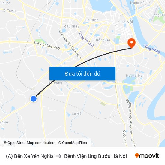 (A) Bến Xe Yên Nghĩa to Bệnh Viện Ung Bướu Hà Nội map