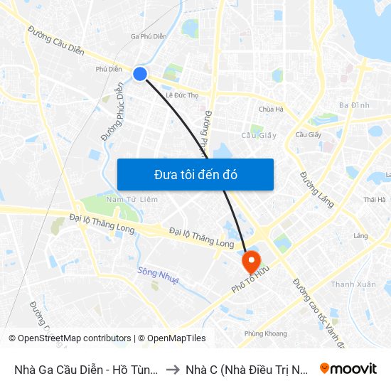 Nhà Ga Cầu Diễn - Hồ Tùng Mậu to Nhà C (Nhà Điều Trị Nội Trú) map