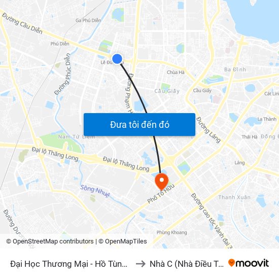 Đại Học Thương Mại - Hồ Tùng Mậu (Cột Sau) to Nhà C (Nhà Điều Trị Nội Trú) map