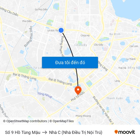 Số 9 Hồ Tùng Mậu to Nhà C (Nhà Điều Trị Nội Trú) map