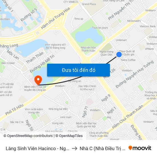 Làng Sinh Viên Hacinco - Nguyễn Tuân to Nhà C (Nhà Điều Trị Nội Trú) map