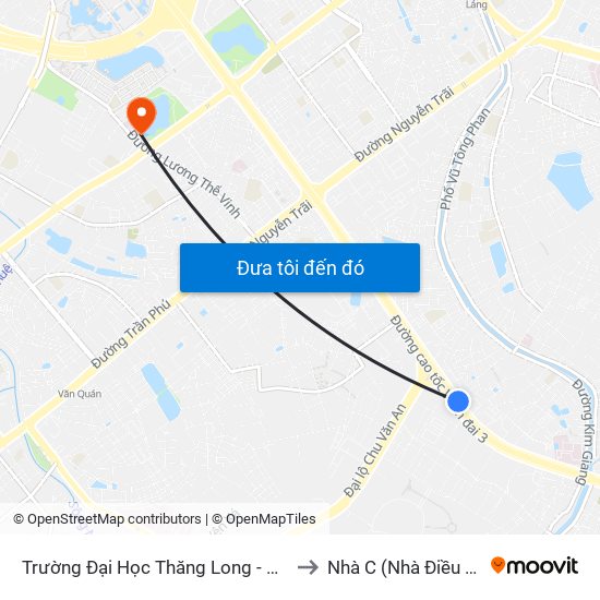 Trường Đại Học Thăng Long - Nghiêm Xuân Yêm to Nhà C (Nhà Điều Trị Nội Trú) map