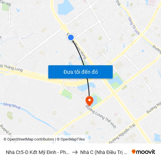 Nhà Ct5-D Kđt Mỹ Đình - Phạm Hùng to Nhà C (Nhà Điều Trị Nội Trú) map