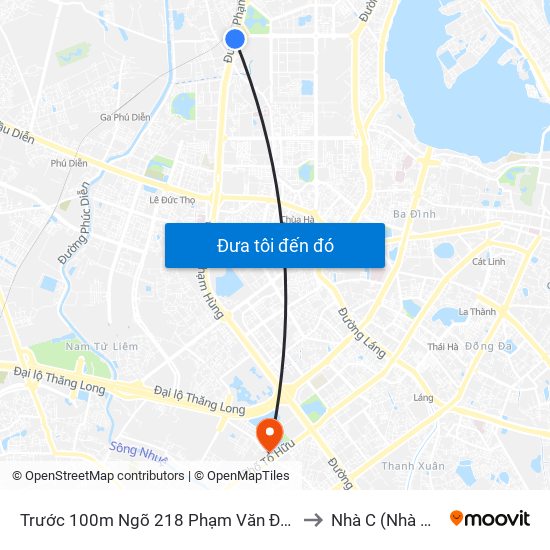 Trước 100m Ngõ 218 Phạm Văn Đồng (Đối Diện Công Viên Hòa Bình) to Nhà C (Nhà Điều Trị Nội Trú) map