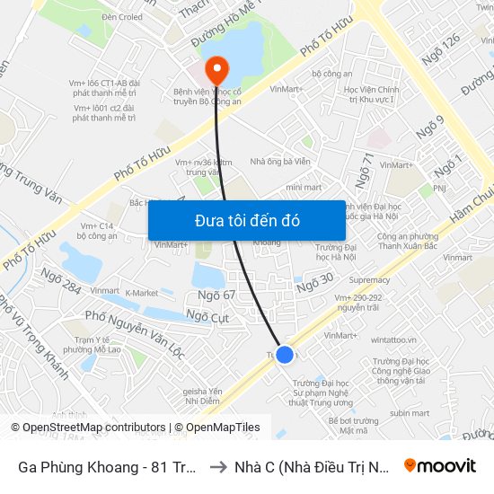Ga Phùng Khoang - 81 Trần Phú to Nhà C (Nhà Điều Trị Nội Trú) map