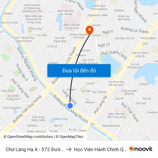 Chợ Láng Hạ A - 572 Đường Láng to Học Viện Hành Chính Quốc Gia map