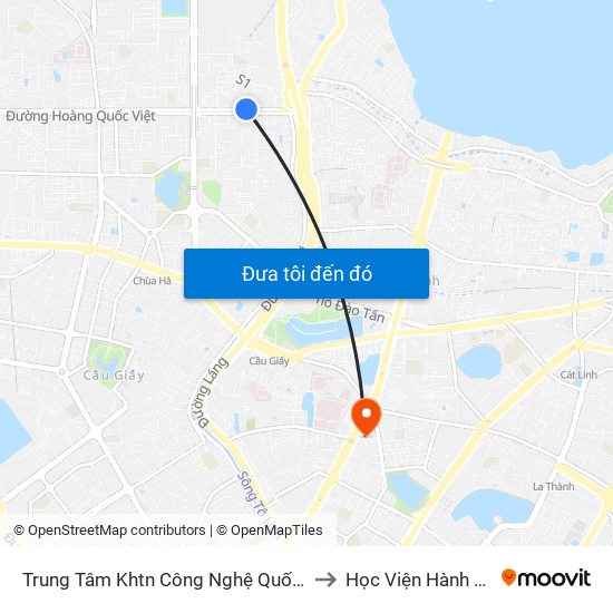 Trung Tâm Khtn Công Nghệ Quốc Gia - 18 Hoàng Quốc Việt to Học Viện Hành Chính Quốc Gia map