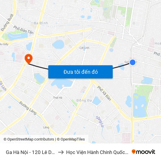 Ga Hà Nội - 120 Lê Duẩn to Học Viện Hành Chính Quốc Gia map