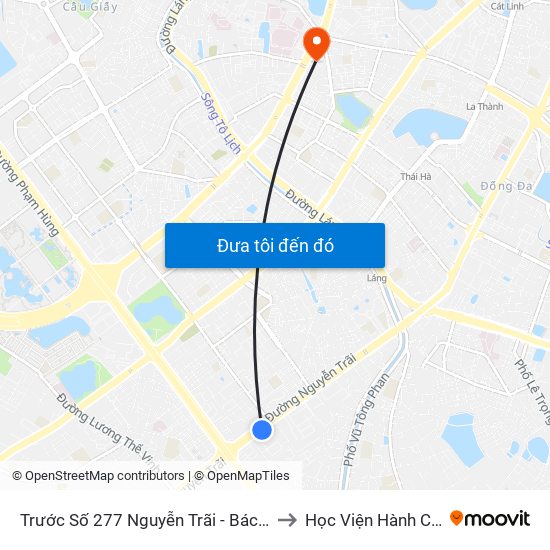 Trước Số 277 Nguyễn Trãi - Bách Hóa Giày Thượng Đình to Học Viện Hành Chính Quốc Gia map