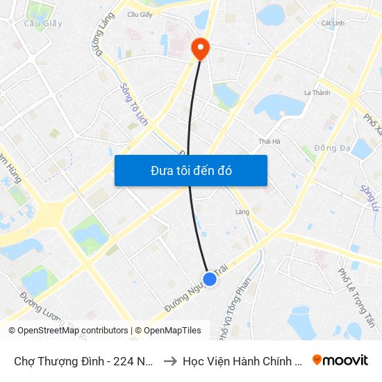 Chợ Thượng Đình - 224 Nguyễn Trãi to Học Viện Hành Chính Quốc Gia map