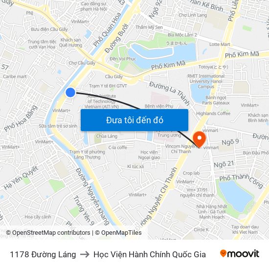 1178 Đường Láng to Học Viện Hành Chính Quốc Gia map