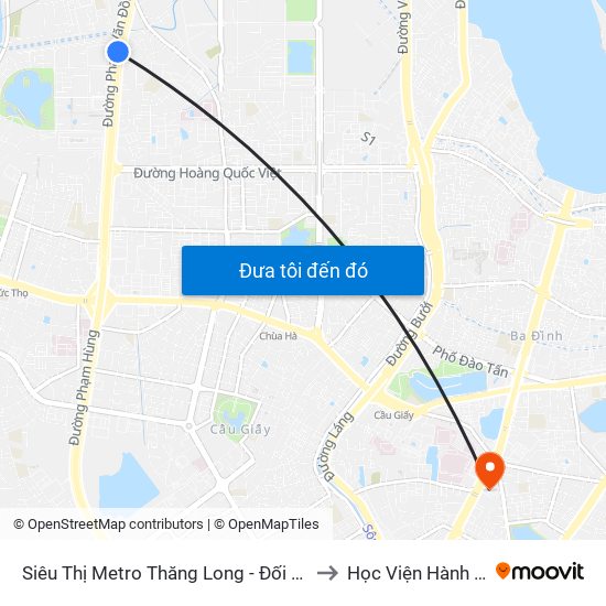 Siêu Thị Metro Thăng Long - Đối Diện Ngõ 599 Phạm Văn Đồng to Học Viện Hành Chính Quốc Gia map