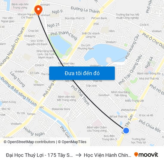 Đại Học Thuỷ Lợi - 175 Tây Sơn (Cột Trước) to Học Viện Hành Chính Quốc Gia map