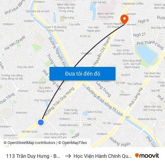 113 Trần Duy Hưng - Bộ Khcn to Học Viện Hành Chính Quốc Gia map