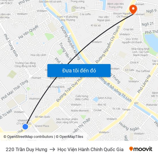 220 Trần Duy Hưng to Học Viện Hành Chính Quốc Gia map