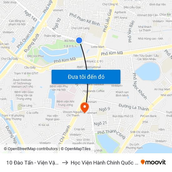 10 Đào Tấn - Viện Vật Lý to Học Viện Hành Chính Quốc Gia map