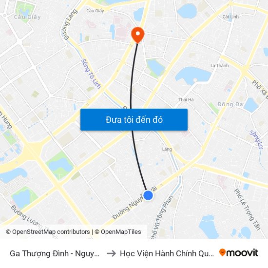 Ga Thượng Đình - Nguyễn Trãi to Học Viện Hành Chính Quốc Gia map
