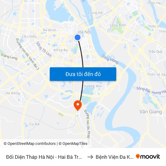 Đối Diện Tháp Hà Nội - Hai Bà Trưng (Cạnh 56 Hai Bà Trưng) to Bệnh Viện Đa Khoa Thanh Trì map