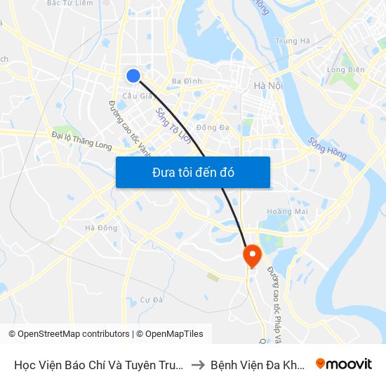 Học Viện Báo Chí Và Tuyên Truyền - 36 Xuân Thủy to Bệnh Viện Đa Khoa Thanh Trì map