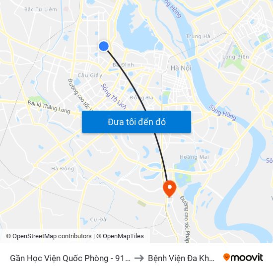 Gần Học Viện Quốc Phòng - 91 Hoàng Quốc Việt to Bệnh Viện Đa Khoa Thanh Trì map