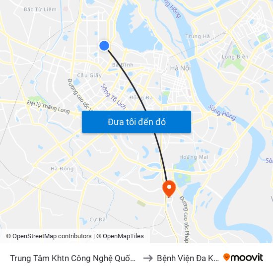 Trung Tâm Khtn Công Nghệ Quốc Gia - 18 Hoàng Quốc Việt to Bệnh Viện Đa Khoa Thanh Trì map